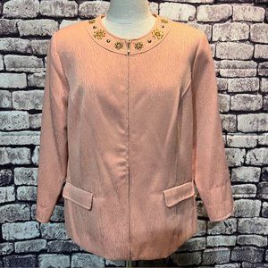 Alfred Dunner Salmon Colored 3/4 Sleeve Jacket Size 16